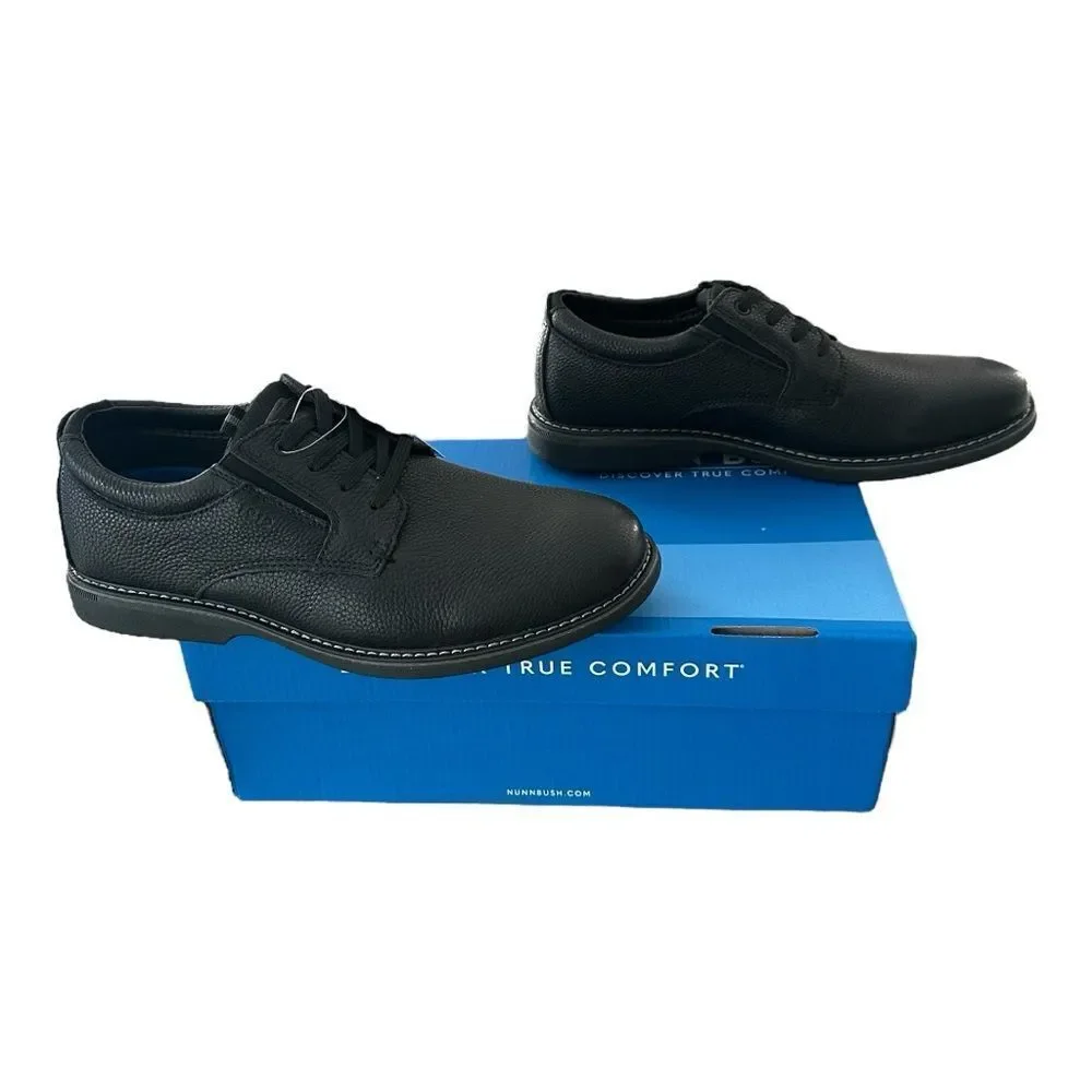 Nunn Bush Otto Black Leather Oxford Mens 9.5 XW Extra Wide Comfort Dress Shoes